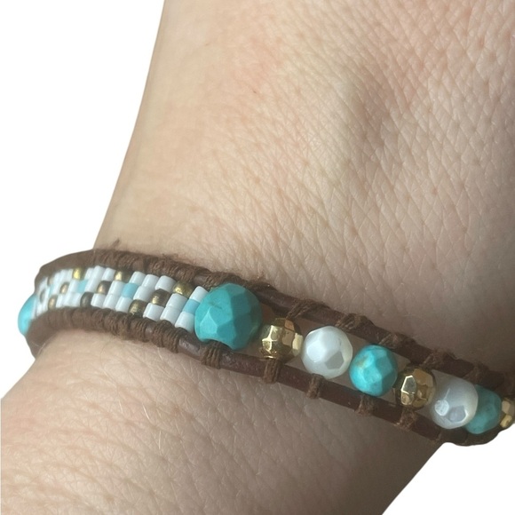Chan Luu Turquoise Seed Beaded Bracelet 925 Leather - Picture 14 of 16
